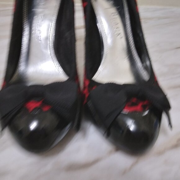 WHBM | NAOMI Red Black Leopard Print Calf Hair Heels | Size 7 - Picture 5 of 11